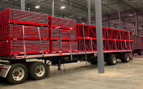 Racking delivered to site on a flatbed trailer