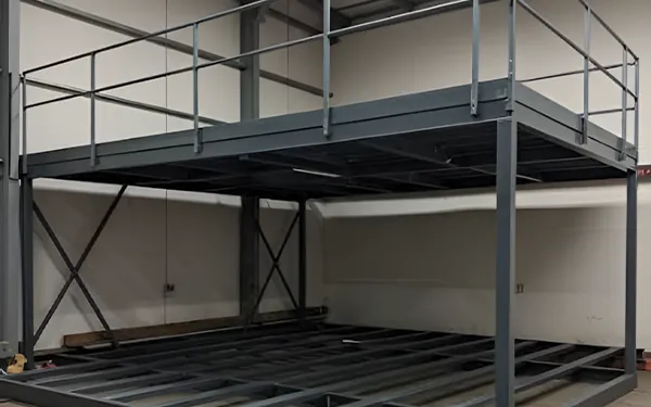 Steel mezzanine floor with handrails